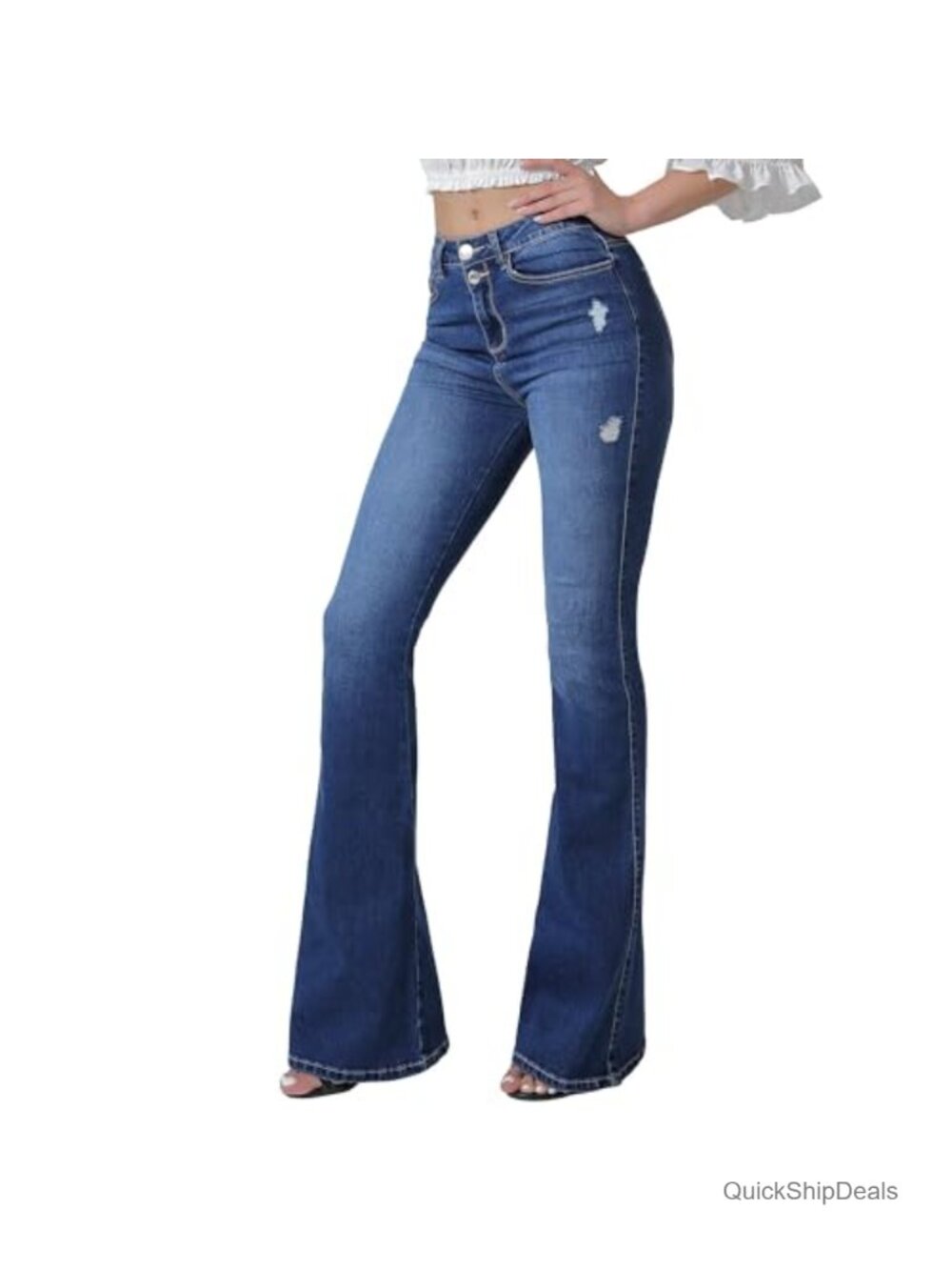 Women's High Waisted Flare Bell Bottom Jeans Stretchy 4-Way Denim